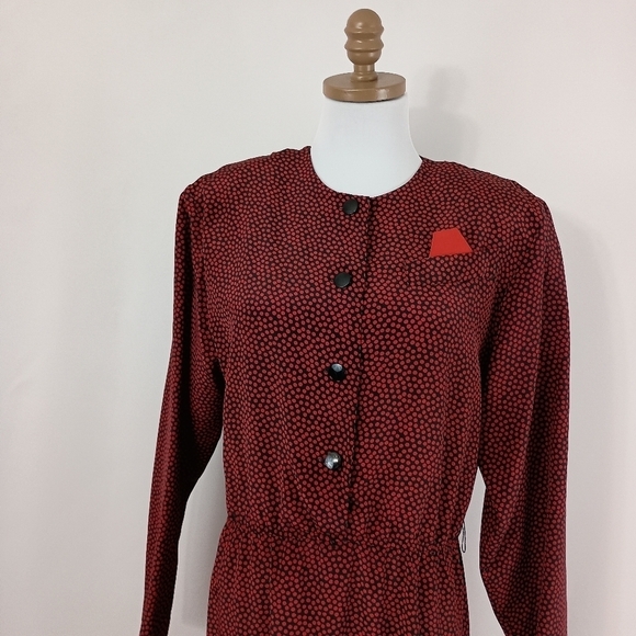 Vintage 80s/90s FTLTD Womens Red Polka Dot Layered Blouson Midi Dress Classic - Picture 2 of 10
